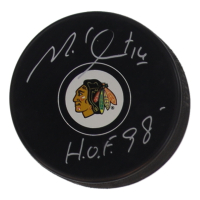Michel Goulet Signed Blackhawks Logo Hockey Puck Inscribed "HOF '98" (Schwartz) at PristineAuction.com