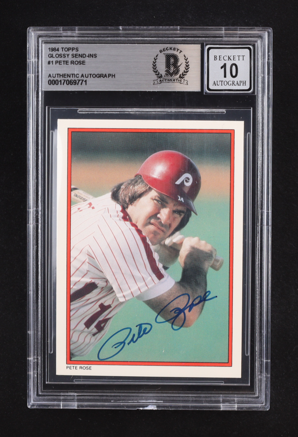 Pete Rose Signed 1984 Topps Glossy Send-Ins #1 (Beckett | Auto Grade BGS 10) at PristineAuction.com Pete Rose Signed 1984 Topps Glossy Send-Ins #1 (Beckett | Auto Grade BGS 10) at PristineAuction.com