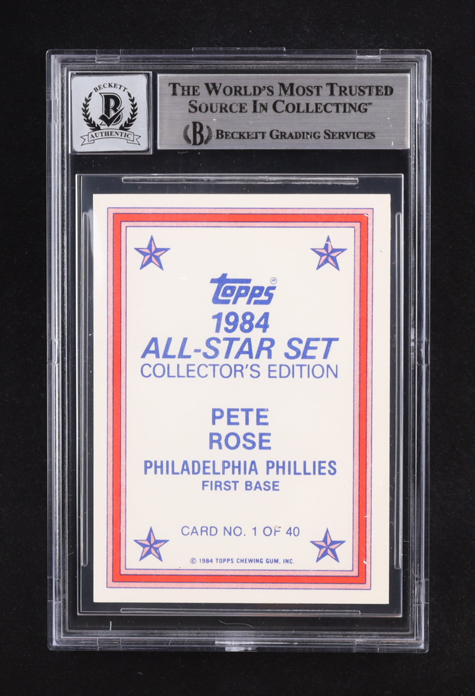 Pete Rose Signed 1984 Topps Glossy Send-Ins #1 (Beckett | Auto Grade BGS 10) at PristineAuction.com Pete Rose Signed 1984 Topps Glossy Send-Ins #1 (Beckett | Auto Grade BGS 10) at PristineAuction.com