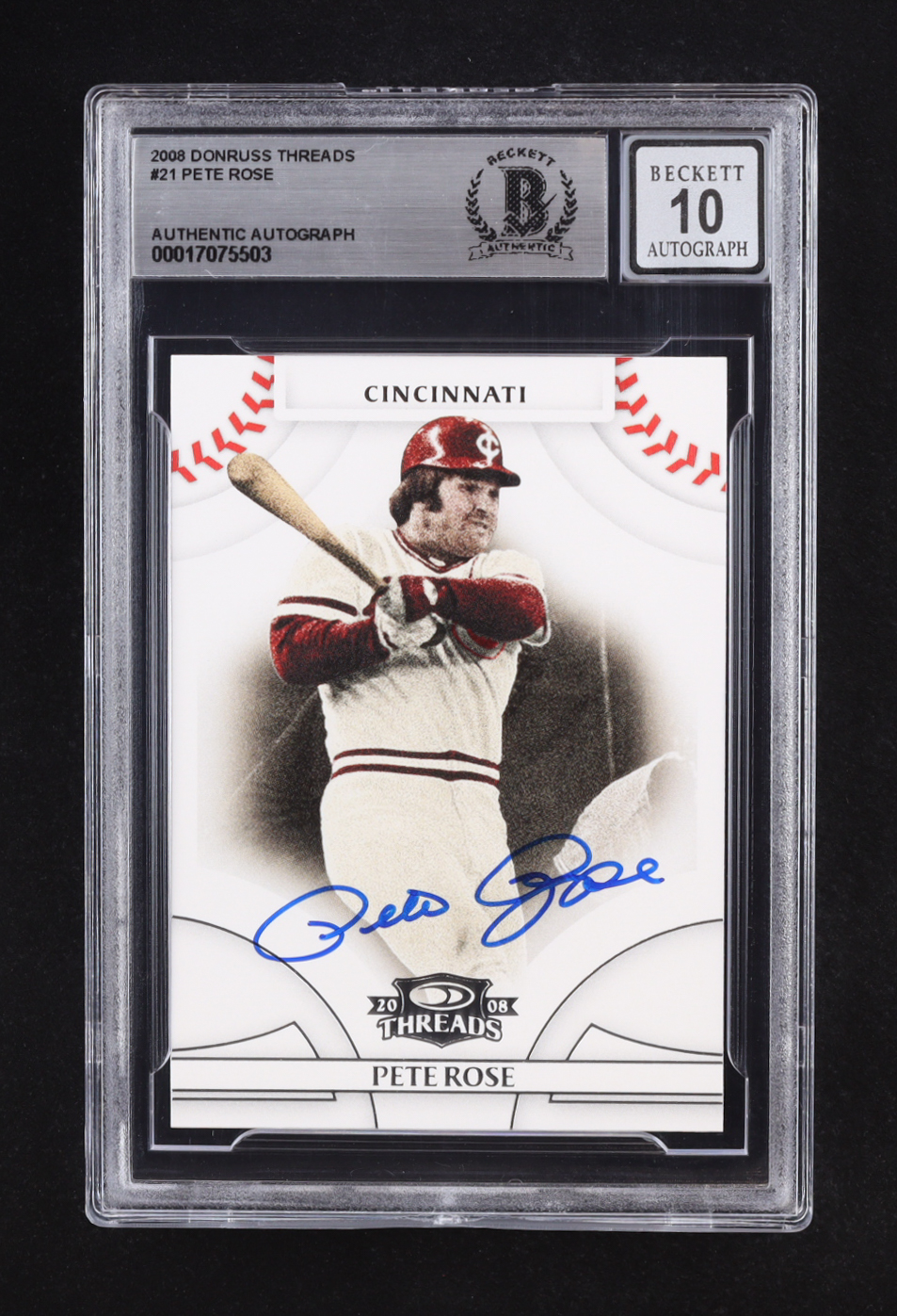 Pete Rose Signed 2008 Donruss Threads #21 (Beckett | Auto Grade BGS 10) at PristineAuction.com Pete Rose Signed 2008 Donruss Threads #21 (Beckett | Auto Grade BGS 10) at PristineAuction.com