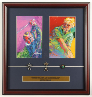 LeRoy Neiman Set of (2) Arnold Palmer & Jack Nicklaus Custom Framed Art Prints Display with (2) Trophy Pins & Hall of Fame Pin at PristineAuction.com