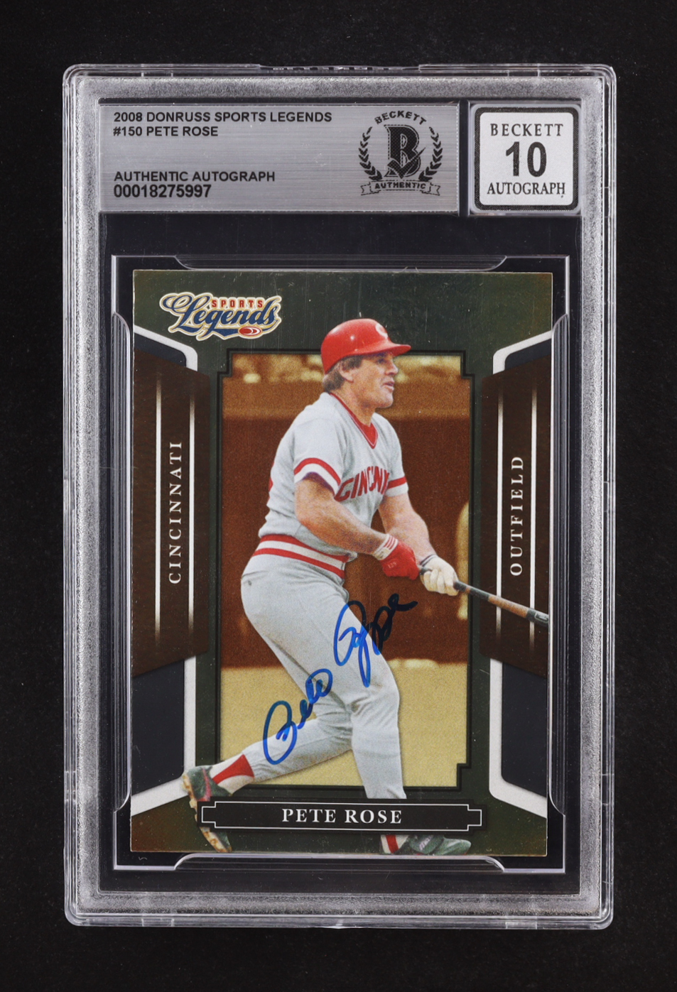 Pete Rose Signed 2008 Donruss Sports Legends #150 (Beckett | Auto Grade BGS 10) at PristineAuction.com Pete Rose Signed 2008 Donruss Sports Legends #150 (Beckett | Auto Grade BGS 10) at PristineAuction.com