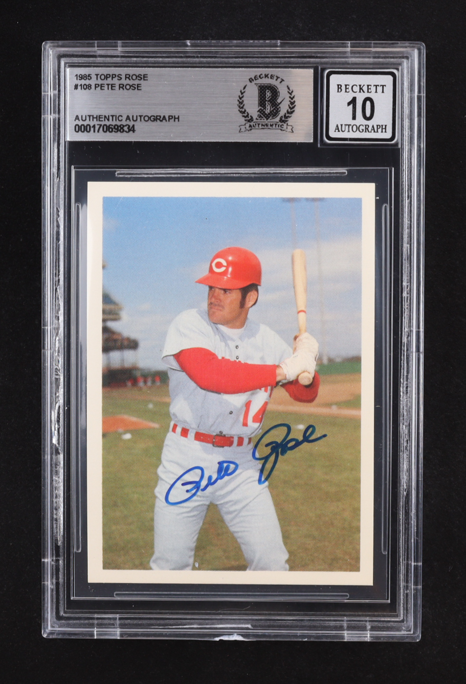 Pete Rose Signed 1985 Topps Rose #108 (Beckett | Auto Grade BGS 10) at PristineAuction.com Pete Rose Signed 1985 Topps Rose #108 (Beckett | Auto Grade BGS 10) at PristineAuction.com