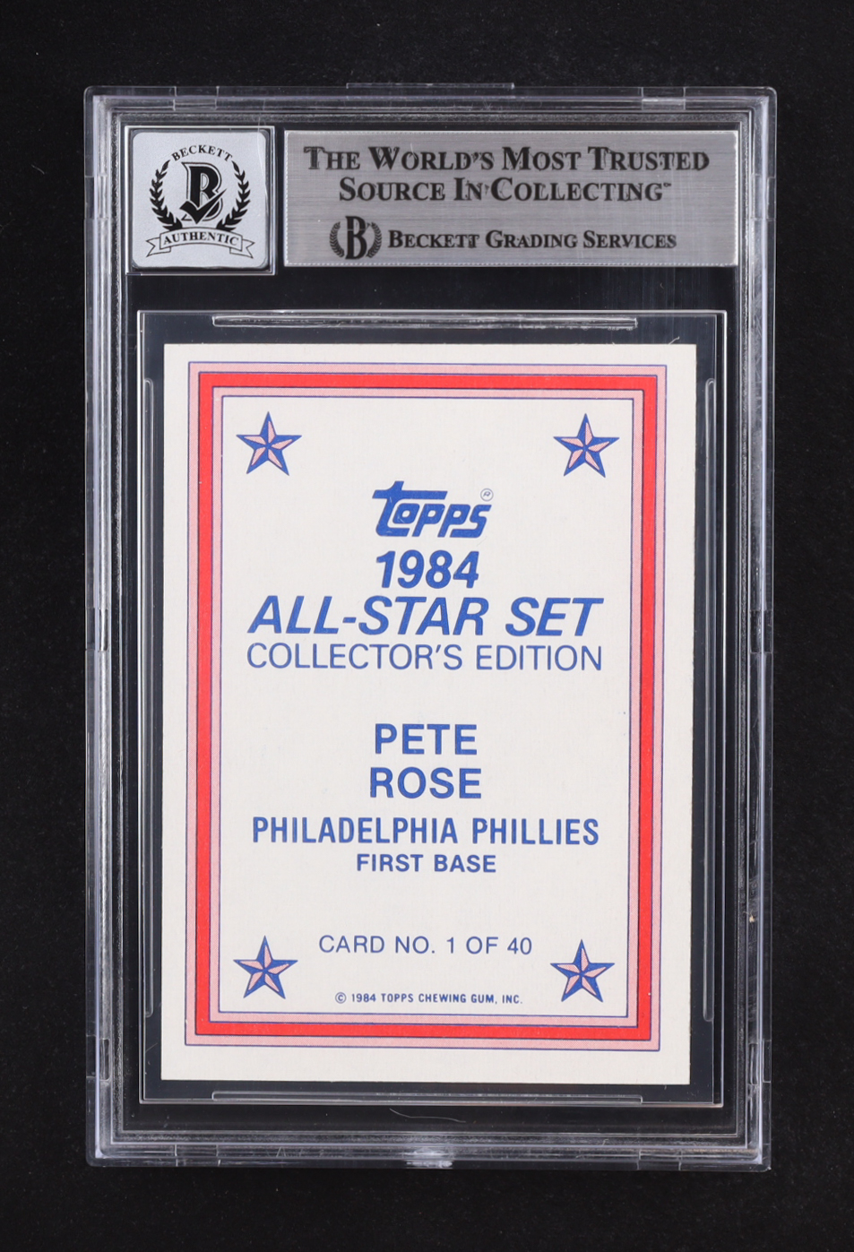 Pete Rose Signed 1984 Topps Glossy Send-Ins #1 (Beckett | Auto Grade BGS 10) at PristineAuction.com Pete Rose Signed 1984 Topps Glossy Send-Ins #1 (Beckett | Auto Grade BGS 10) at PristineAuction.com
