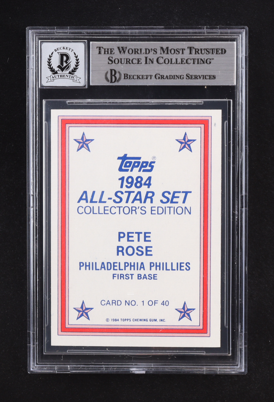 Pete Rose Signed 1984 Topps Glossy Send-Ins #1 (Beckett | Auto Grade BGS 10) at PristineAuction.com Pete Rose Signed 1984 Topps Glossy Send-Ins #1 (Beckett | Auto Grade BGS 10) at PristineAuction.com