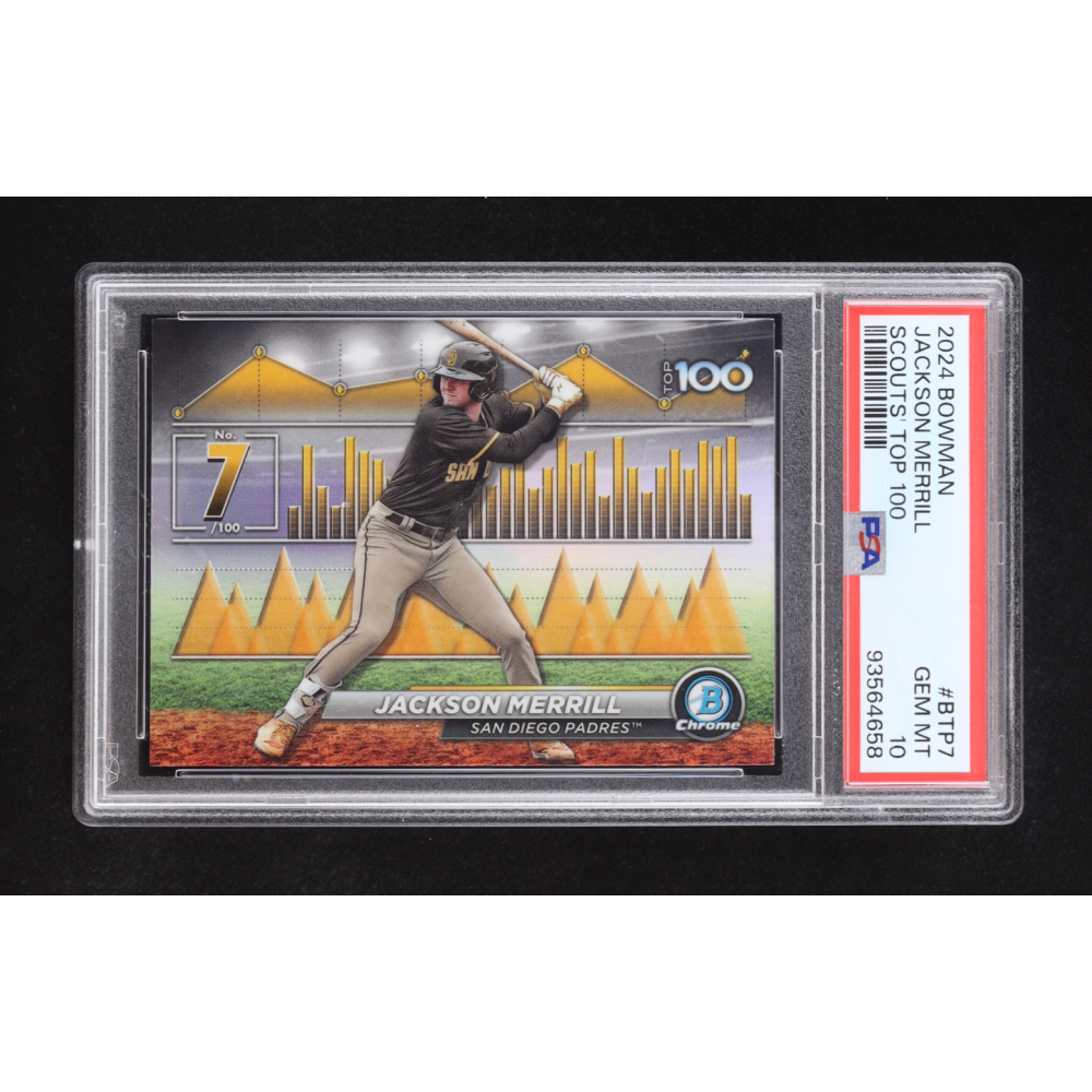 Jackson Merrill 2024 Bowman Chrome Scouts Top 100 #BTP7 RC (PSA 10) at PristineAuction.com