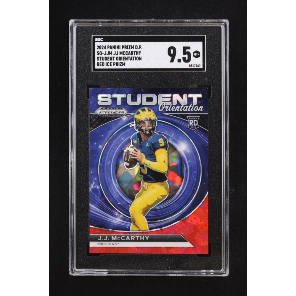 J.J. McCarthy 2024 Panini Prizm Draft Picks Student Orientation Red Ice #7 RC (SGC 9.5) at PristineAuction.com