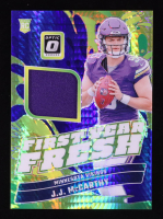J.J. McCarthy 2024 Donruss Optic First Year Fresh Jerseys Blue Hyper #13 RC at PristineAuction.com