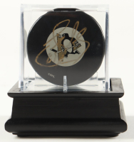 Brendan Shanahan Signed Penguins Logo Puck In Display Case (PSA) at PristineAuction.com