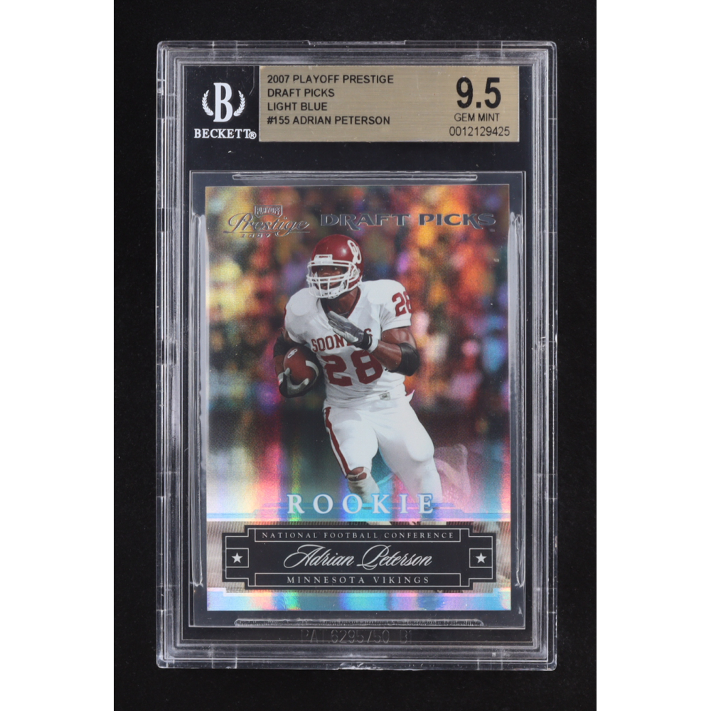 Adrian Peterson 2007 Playoff Prestige Draft Picks Light Blue #155 #797/999 RC (BGS 9.5) at PristineAuction.com
