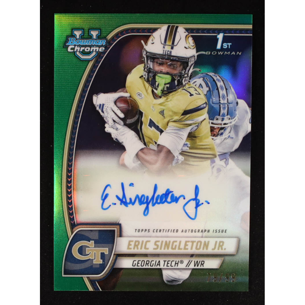 Eric Singleton Jr. 2024 Bowman Chrome University Prospect Autographs Green Refractors #PAESI #79/99 RC at PristineAuction.com