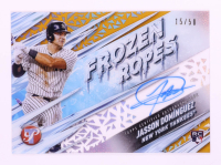 Jasson Dominguez 2024 Topps Pristine Frozen Ropes Autographs Gold Refractors #FRAJD RC #15/50 at PristineAuction.com