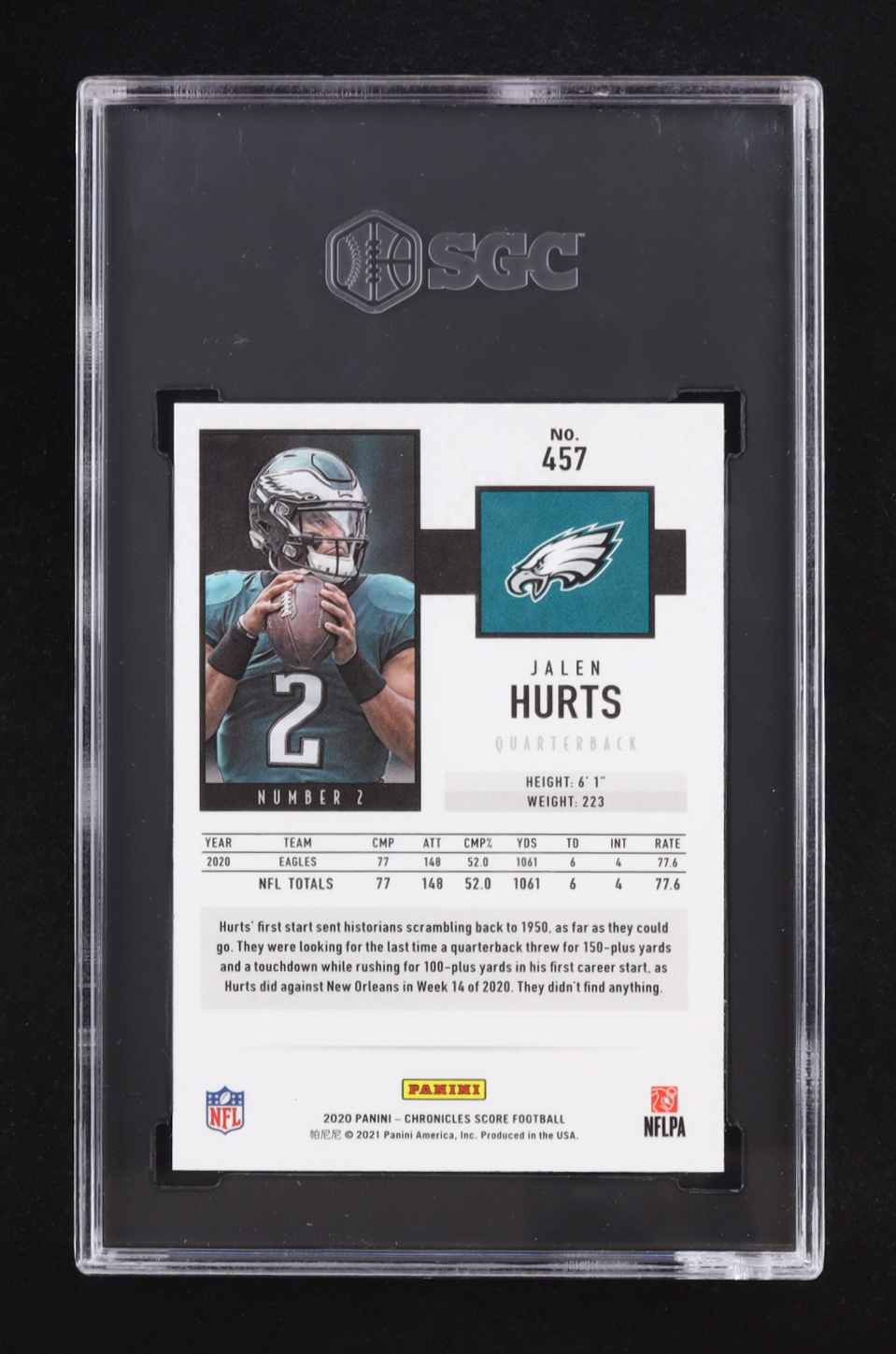 Jalen Hurts 2020 Score Chronicles #457 RC (SGC 10) at PristineAuction.com Jalen Hurts 2020 Score Chronicles #457 RC (SGC 10) at PristineAuction.com
