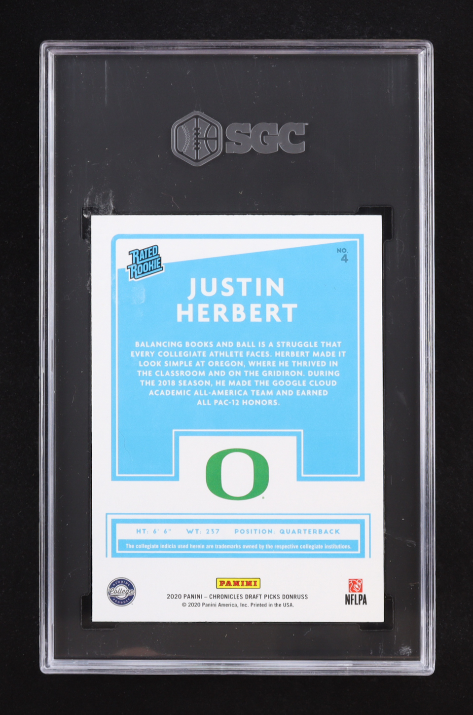Justin Herbert 2023 Panini Chronicles Draft Picks Donruss Retro Green #4 RC (SGC 9.5) at PristineAuction.com Justin Herbert 2023 Panini Chronicles Draft Picks Donruss Retro Green #4 RC (SGC 9.5) at PristineAuction.com