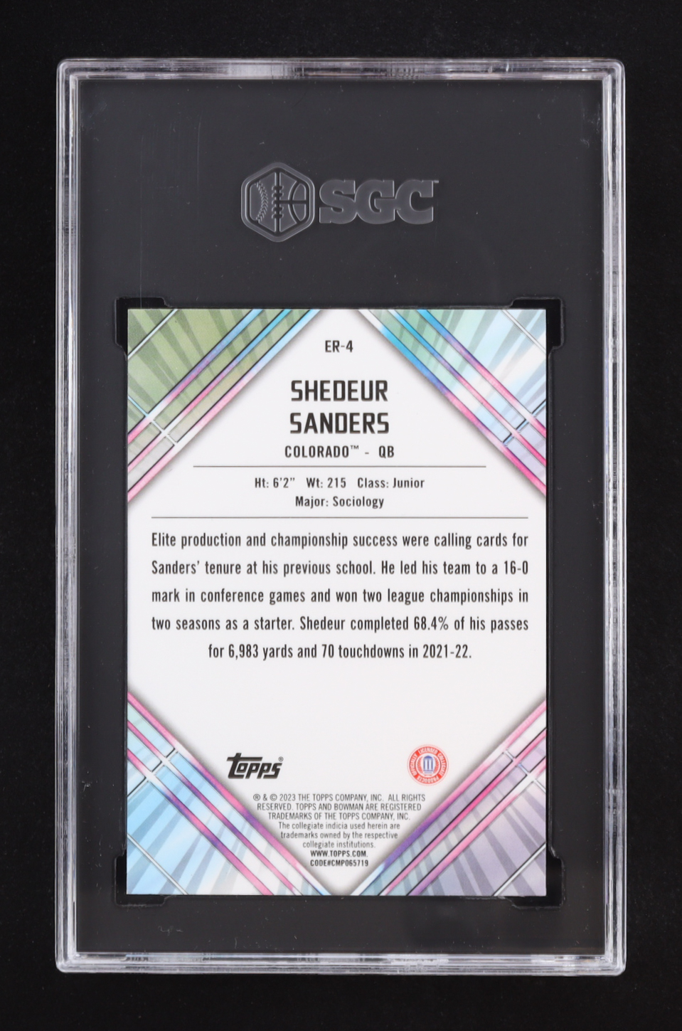 Shedeur Sanders 2023 Bowman Chrome University Unexpected Delights Early Risers #ER4 RC (SGC 10) at PristineAuction.com Shedeur Sanders 2023 Bowman Chrome University Unexpected Delights Early Risers #ER4 RC (SGC 10) at PristineAuction.com