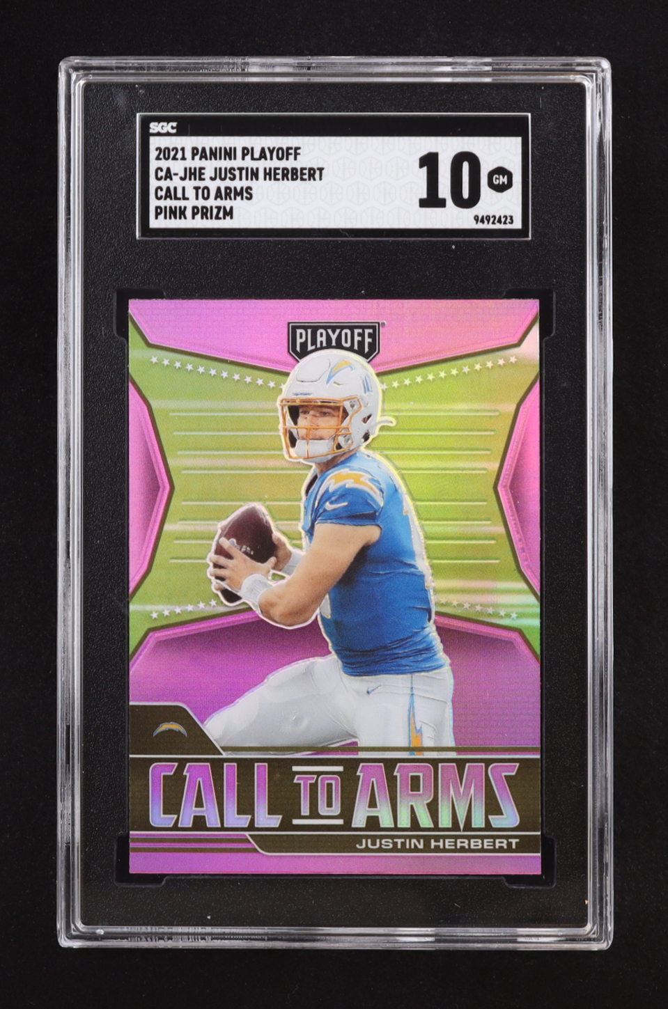Justin Herbert 2021 Playoff Call to Arms Pink #14 (SGC 10) at PristineAuction.com Justin Herbert 2021 Playoff Call to Arms Pink #14 (SGC 10) at PristineAuction.com