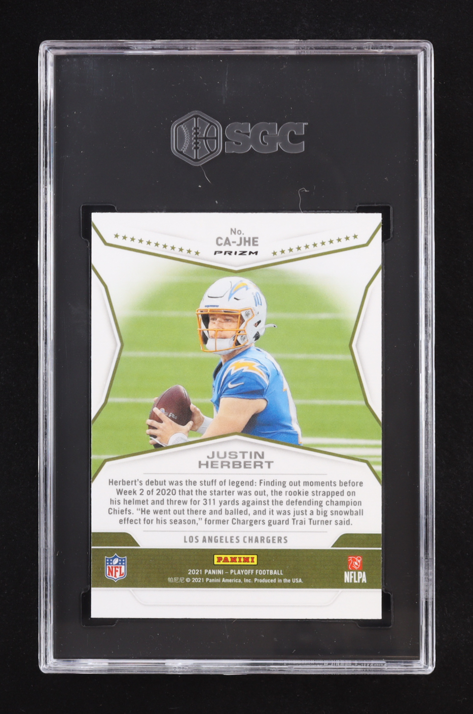 Justin Herbert 2021 Playoff Call to Arms Pink #14 (SGC 10) at PristineAuction.com Justin Herbert 2021 Playoff Call to Arms Pink #14 (SGC 10) at PristineAuction.com