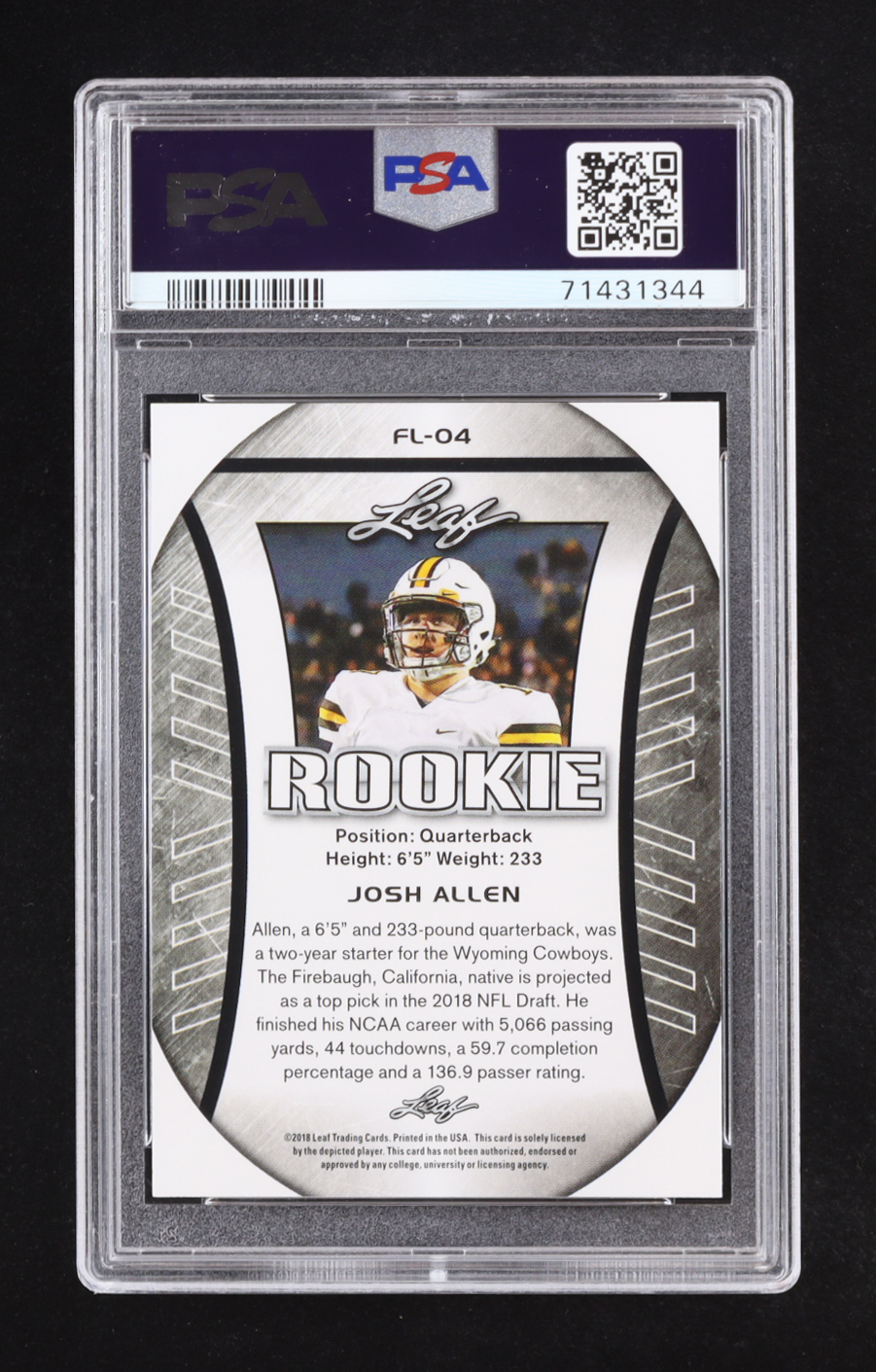 Josh Allen 2018 Leaf Special Release Rookie Exclusive Flag #FL04 RC (PSA 9) at PristineAuction.com Josh Allen 2018 Leaf Special Release Rookie Exclusive Flag #FL04 RC (PSA 9) at PristineAuction.com