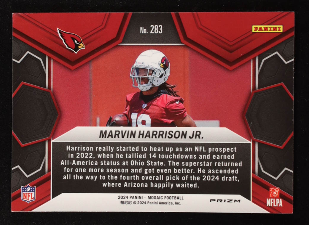 Marvin Harrison Jr. 2024 Panini Mosaic Mosaic Green #283 DEB RC at PristineAuction.com Marvin Harrison Jr. 2024 Panini Mosaic Mosaic Green #283 DEB RC at PristineAuction.com