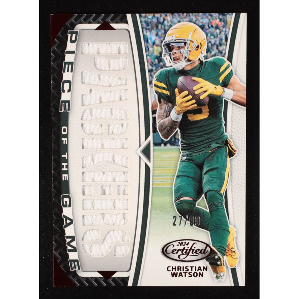 Christian Watson 2024 Certified Piece of the Game Red #56 #27/99 at PristineAuction.com