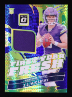J.J. McCarthy 2024 Donruss Optic First Year Fresh Jerseys Blue Hyper #13 RC at PristineAuction.com