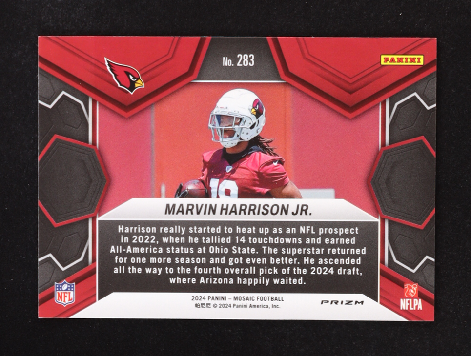 Marvin Harrison Jr. 2024 Panini Mosaic Mosaic Reactive Yellow #283 DEB RC at PristineAuction.com Marvin Harrison Jr. 2024 Panini Mosaic Mosaic Reactive Yellow #283 DEB RC at PristineAuction.com
