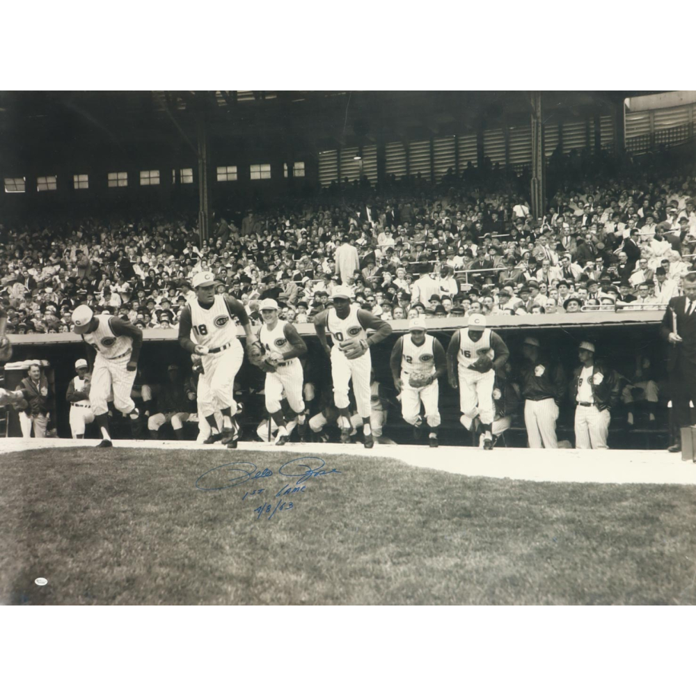 Pete Rose Signed Cincinnati Reds 30x40 Poster Inscribed "1st Game 4/8/64" (OA) at PristineAuction.com