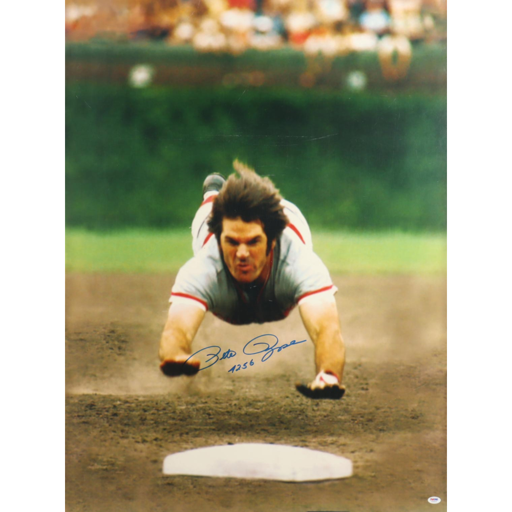 Pete Rose Signed Cincinnati Reds 30x40 Poster Inscribed "4256" (PSA) at PristineAuction.com