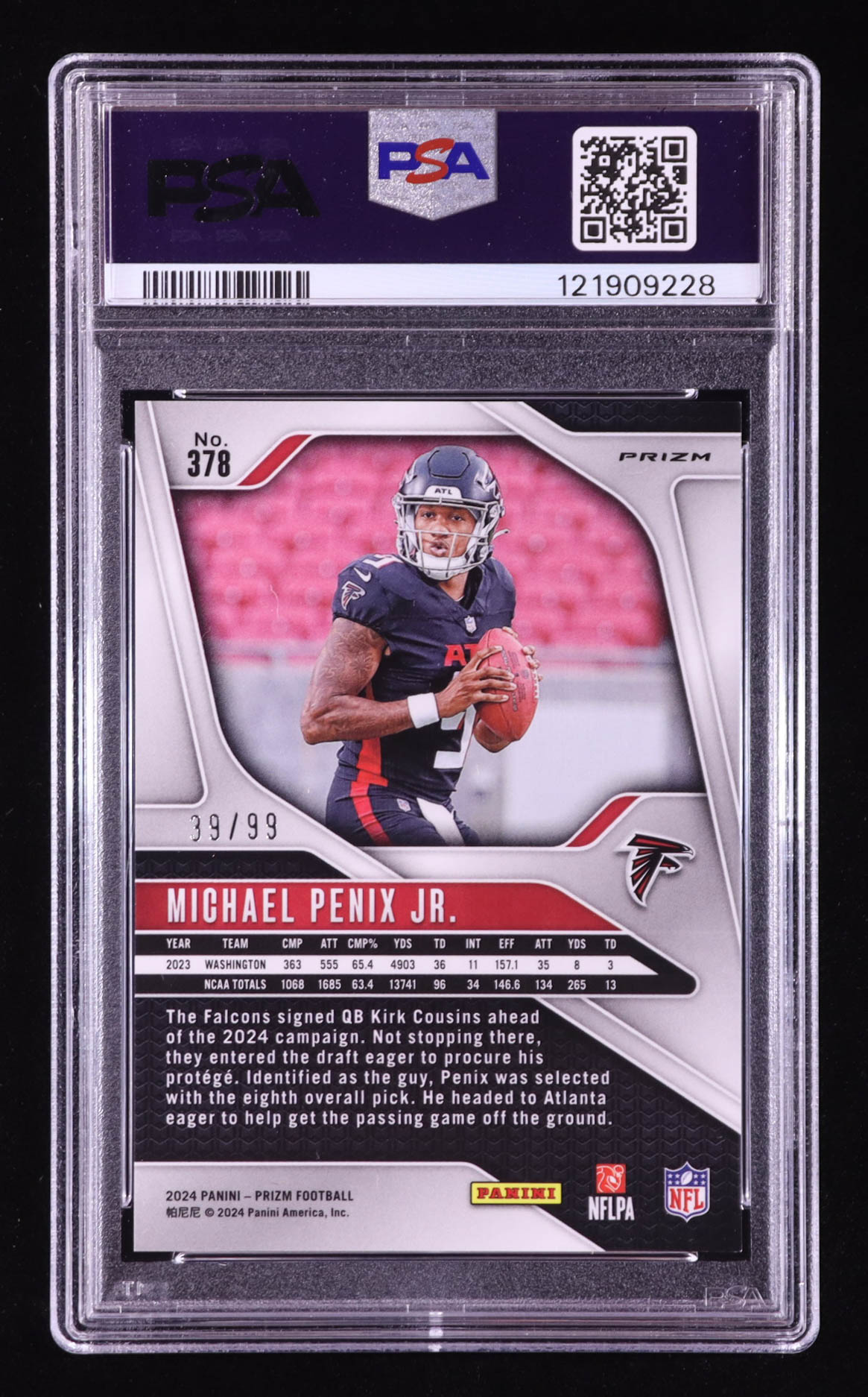 Michael Penix Jr. 2024 No Huddle Blue Prizm #378 #39/99 RC (PSA 9) at PristineAuction.com Michael Penix Jr. 2024 No Huddle Blue Prizm #378 #39/99 RC (PSA 9) at PristineAuction.com