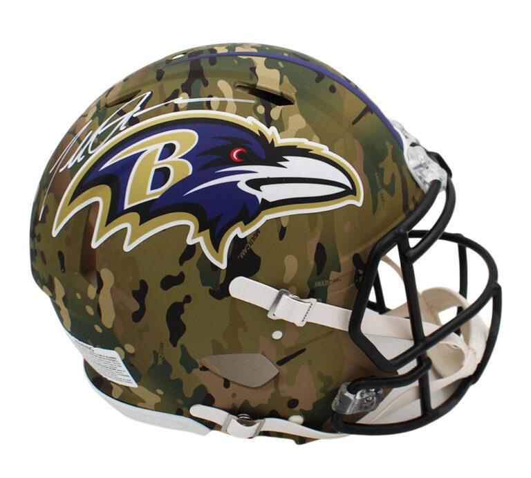 Terrell Suggs Signed Ravens Full-Size Authentic On-Field Camo Alternate Speed Helmet (Beckett) at PristineAuction.com Terrell Suggs Signed Ravens Full-Size Authentic On-Field Camo Alternate Speed Helmet (Beckett) at PristineAuction.com