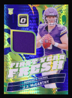 J.J. McCarthy 2024 Donruss Optic First Year Fresh Jerseys Blue Hyper #13 RC at PristineAuction.com