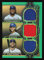Vladimir Guerrero Jr. / Bo Bichette / George Springer 2022 Topps Triple Threads Relic Combos Emerald #RCCGBB #15/18 at PristineAuction.com