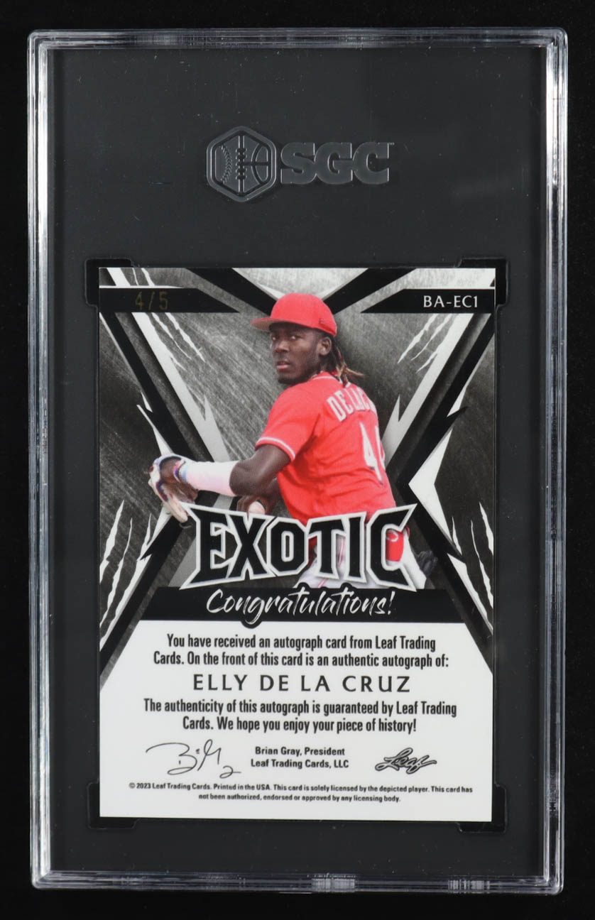 Elly De La Cruz 2023 Leaf Exotic Autographs Crystal Elephant #BAEC1 RC #4/5 (SGC 10 | Autograph Grade 10) at PristineAuction.com Elly De La Cruz 2023 Leaf Exotic Autographs Crystal Elephant #BAEC1 RC #4/5 (SGC 10 | Autograph Grade 10) at PristineAuction.com