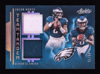DeVonta Smith / Jalen Hurts 2021 Absolute Team Tandem Materials Gold #8 #49/75 at PristineAuction.com
