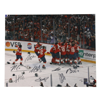Panthers LE 2024 Stanley Cup Champions 16x20 Photo Team-Signed By (8) with Aleksander Barkov, Carter Verhaeghe, Matthew Tkachuk, & Sam Reinhart (Fanatics) at PristineAuction.com