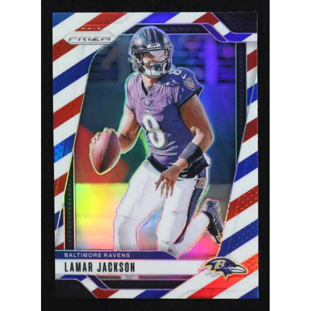 Lamar Jackson 2024 Panini Prizm Prizms Red White and Blue #19 at PristineAuction.com