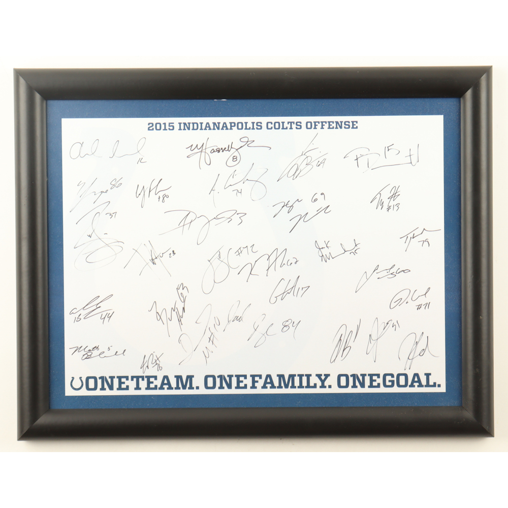 2015 Colts Offense Custom Framed Photo Signed by (29) with Andrew Luck, Matt Hasselbeck, Frank Gore, Denzelle Good (Beckett) at PristineAuction.com