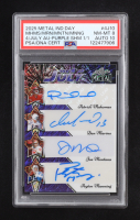 Patrick Mahomes / Dan Marino / Joe Montana / Peyton Manning 2025 Leaf Metal Indepence Day 4 of July Autographs Purple Shimmer #4J10 #1/1 (PSA 8 | Auto Grade(s) 10) at PristineAuction.com