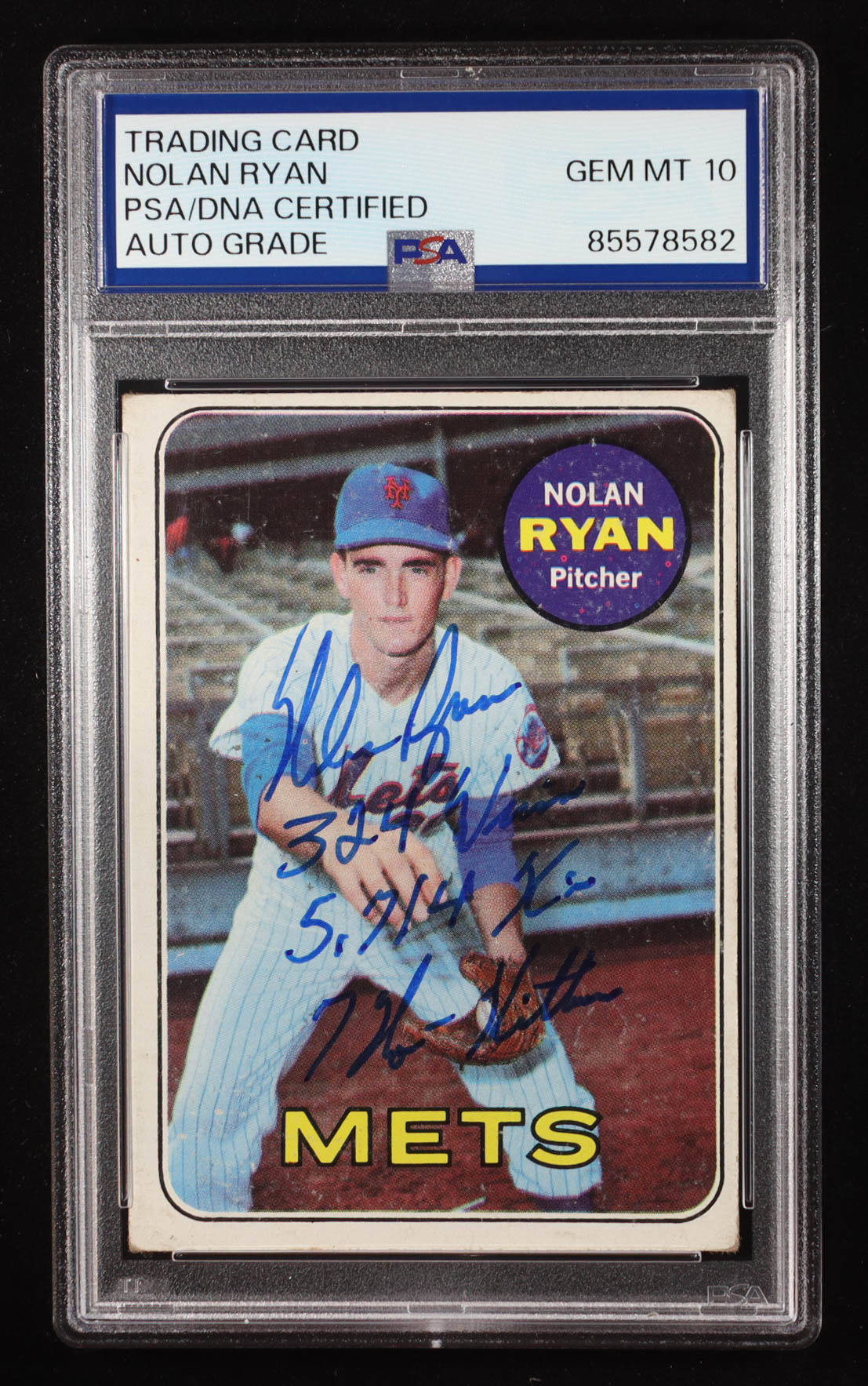 Nolan Ryan Signed 1969 Topps #533 "324 Wins, 5,714 K's, 7 No-Hitters" (PSA | Auto 10) at PristineAuction.com Nolan Ryan Signed 1969 Topps #533 "324 Wins, 5,714 K's, 7 No-Hitters" (PSA | Auto 10) at PristineAuction.com