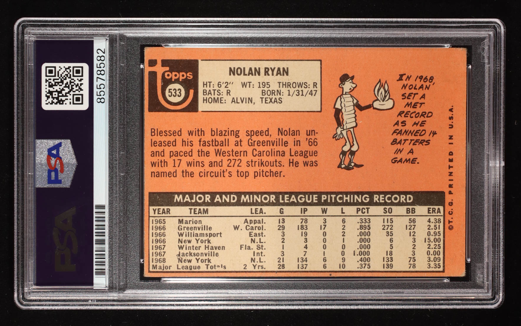 Nolan Ryan Signed 1969 Topps #533 "324 Wins, 5,714 K's, 7 No-Hitters" (PSA | Auto 10) at PristineAuction.com Nolan Ryan Signed 1969 Topps #533 "324 Wins, 5,714 K's, 7 No-Hitters" (PSA | Auto 10) at PristineAuction.com