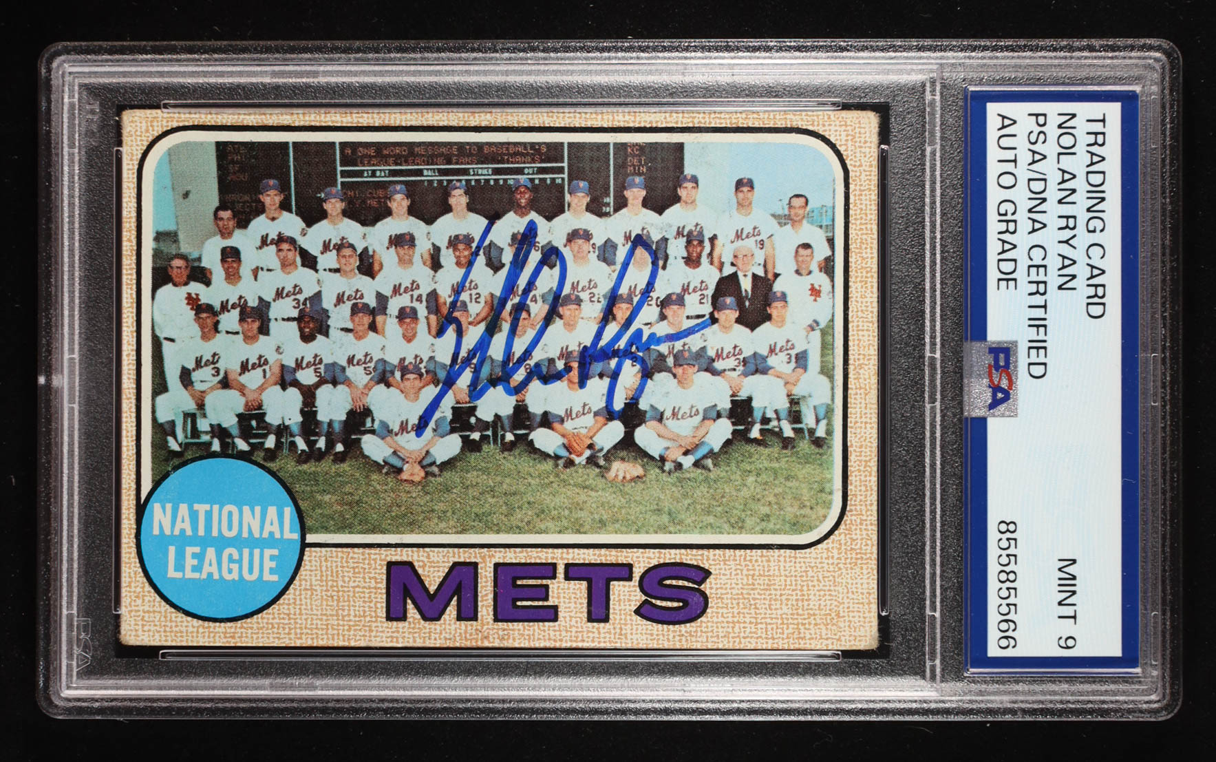 Nolan Ryan Signed 1968 Topps #401 Mets Team (PSA | Auto 9) at PristineAuction.com Nolan Ryan Signed 1968 Topps #401 Mets Team (PSA | Auto 9) at PristineAuction.com