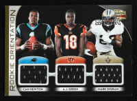 Cam Newton / A.J. Green / Mark Ingram 2011 Panini Gridiron Gear Rookie Orientation Materials Triple #1 RC #161/250 at PristineAuction.com
