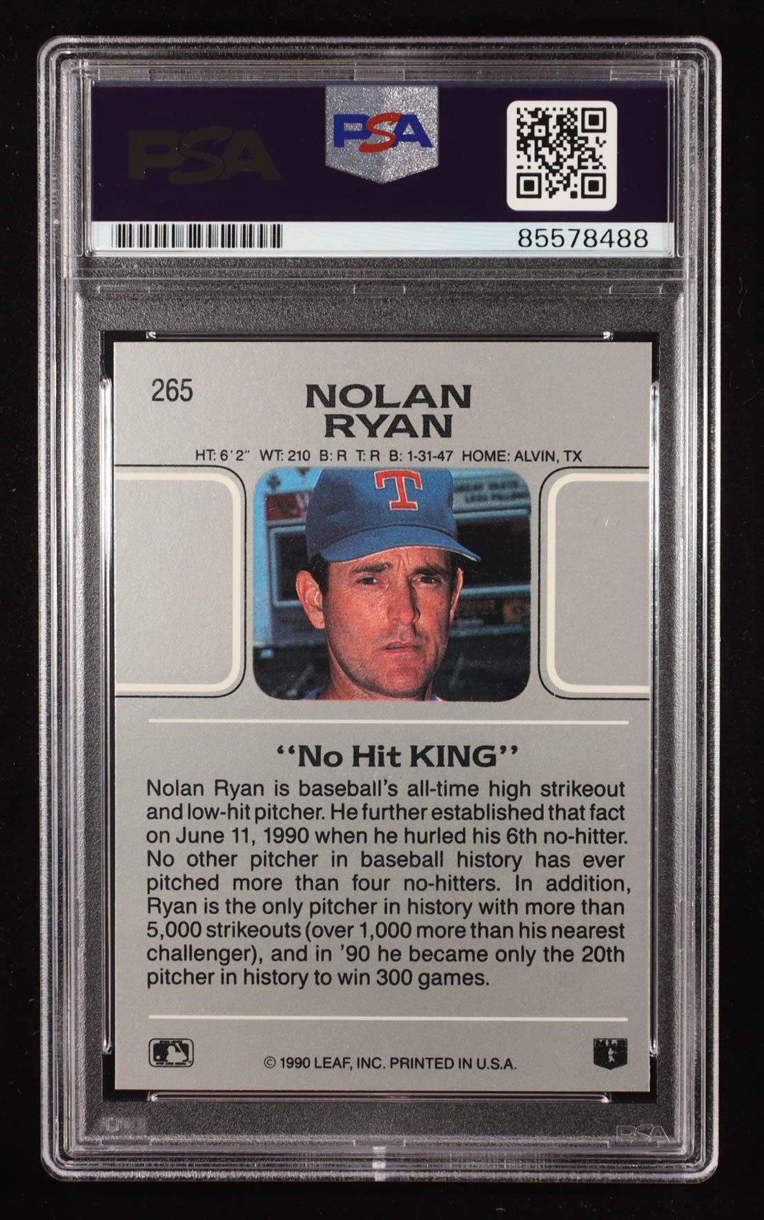 Nolan Ryan Signed 1990 Leaf #265 (PSA | Auto 10) at PristineAuction.com Nolan Ryan Signed 1990 Leaf #265 (PSA | Auto 10) at PristineAuction.com