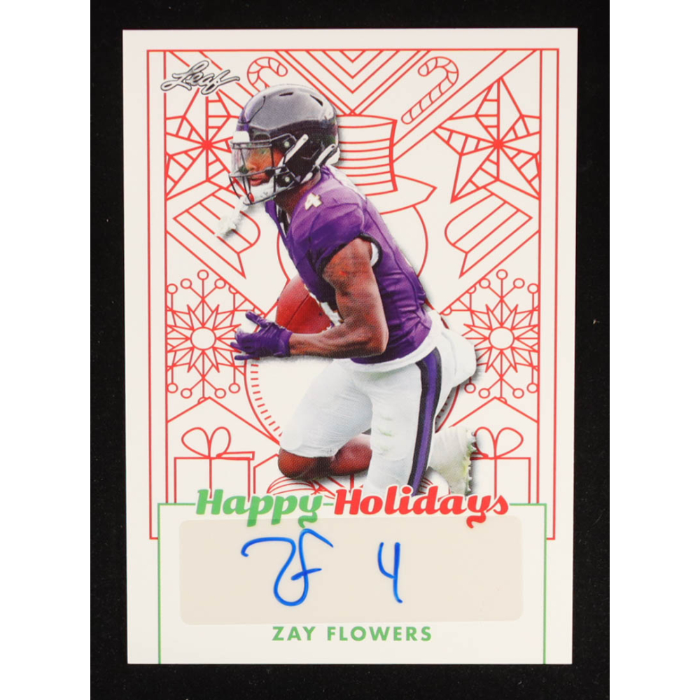 Zay Flowers 2023 Leaf Happy Holidays Autograph #BAZF1 at PristineAuction.com