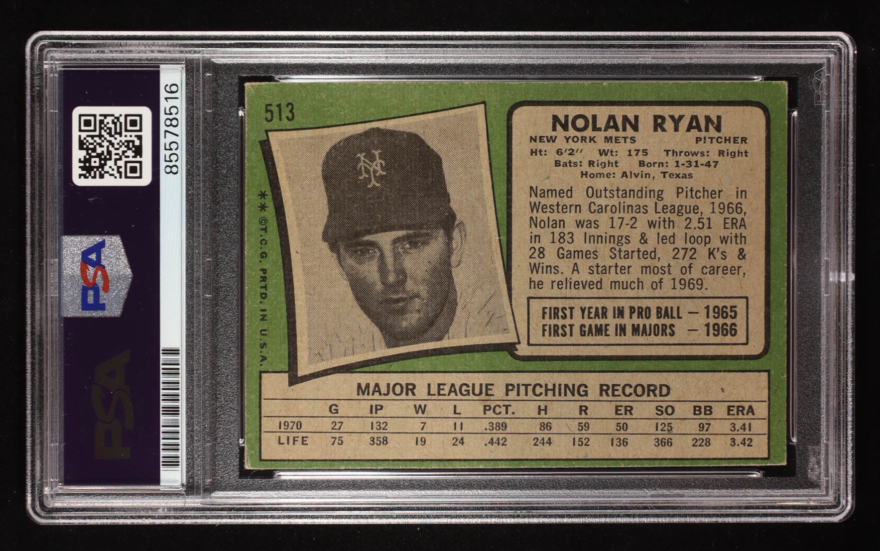 Nolan Ryan Signed 1971 Topps #513 "H.O.F. '99" (PSA | Auto 10) at PristineAuction.com Nolan Ryan Signed 1971 Topps #513 "H.O.F. '99" (PSA | Auto 10) at PristineAuction.com