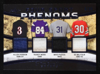 Allen Iverson / Randy Moss / Mike Piazza / Ed Belfour 2019 Leaf In The Game Used Sports Four Sport Phenoms Game-Used Memorabilia Blue #FSP11 #5/30 at PristineAuction.com
