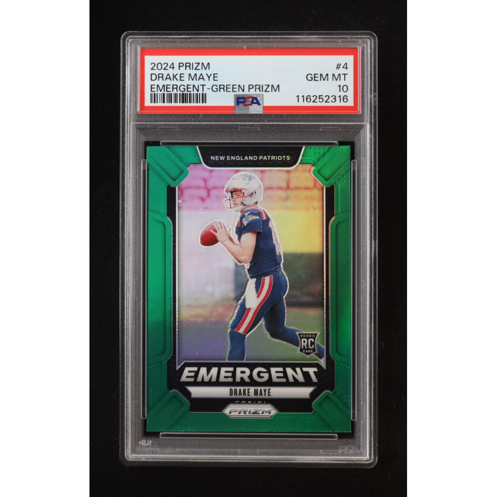 Drake Maye 2024 Prizm Emergent Green Prizm #4 RC (PSA 10) at PristineAuction.com