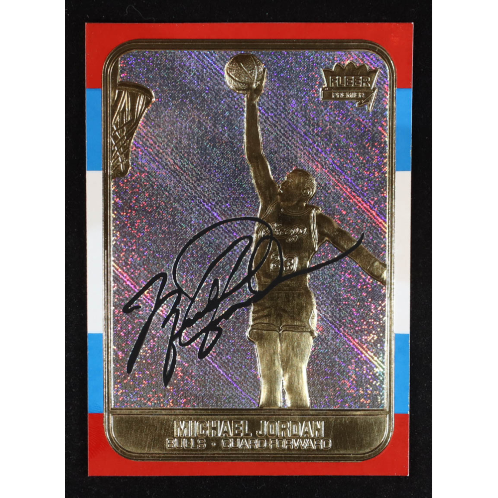 Michael Jordan 1997 Fleer Premier Signature Series Holo Prism Refractor 23Kt Gold Card at PristineAuction.com