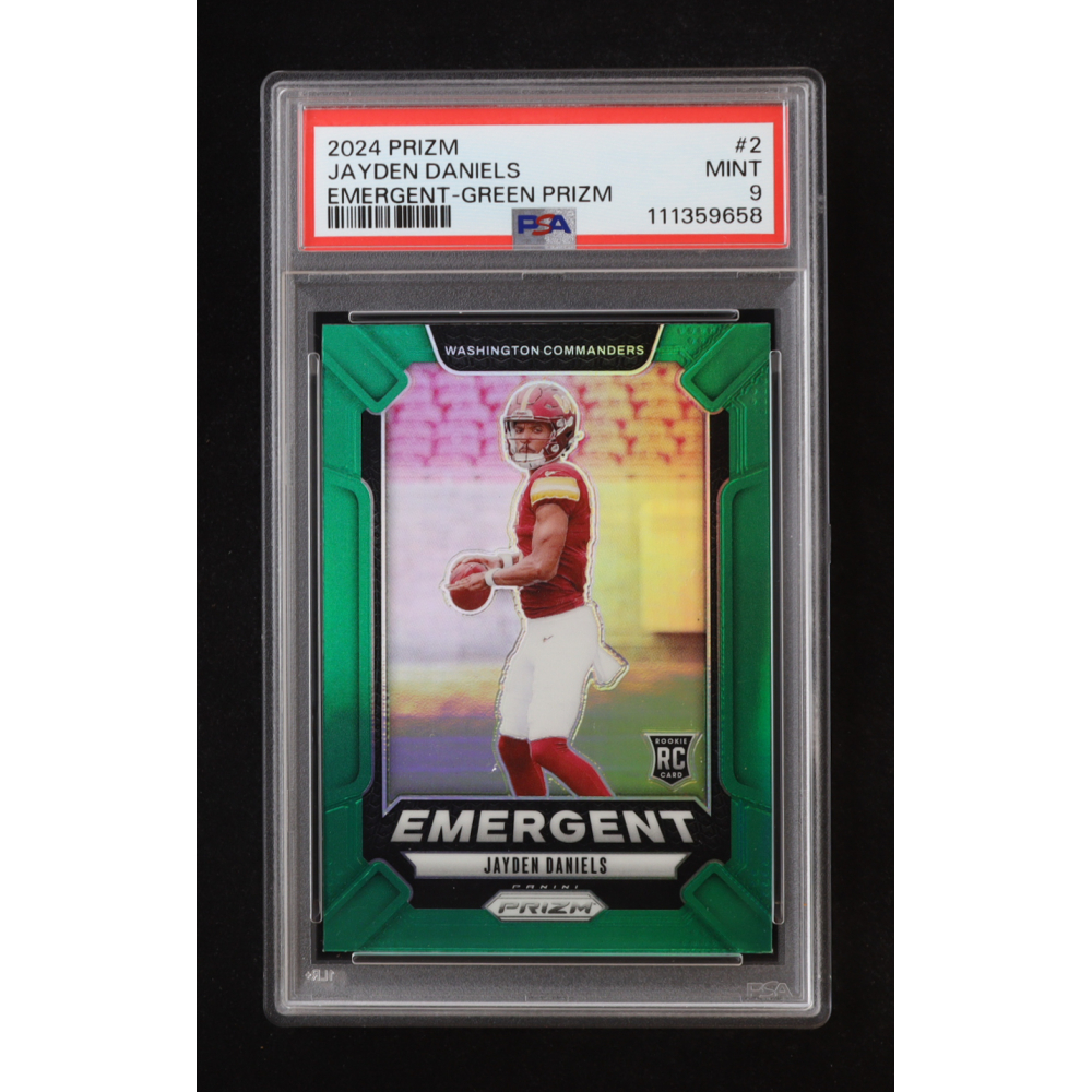 Jayden Daniels 2024 Prizm Emergent Green Prizm #2 RC (PSA 10) at PristineAuction.com