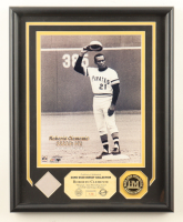 Roberto Clemente 3000th Hit LE Custom Framed Photo Display With Piece Of Game Used Jersey & Highland Mint Coin at PristineAuction.com